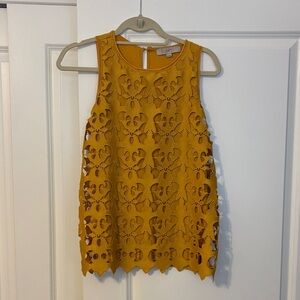 LOFT Mustard Sleeveless Laser Cut Top